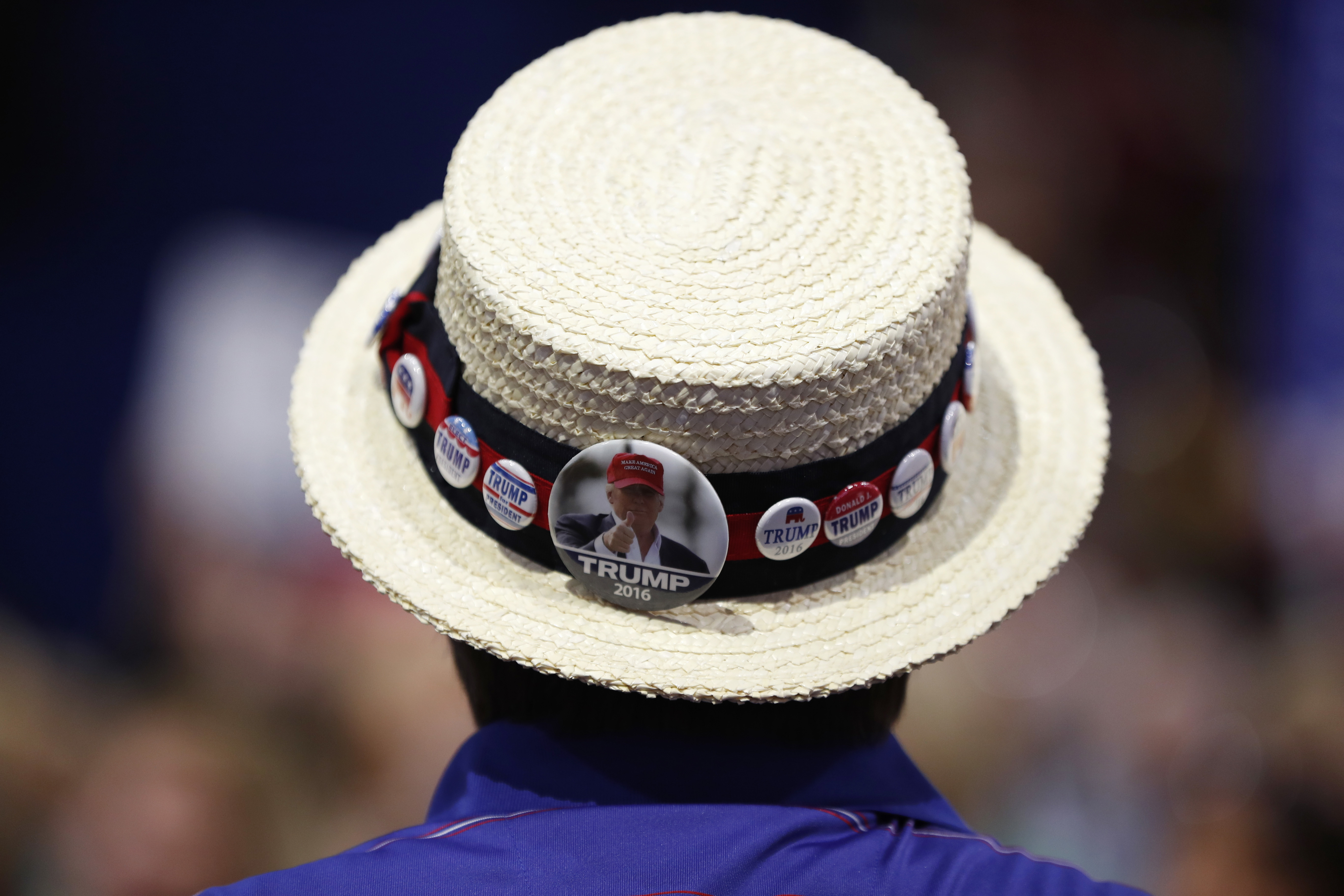 A delegate shows off support for Republican Presidential Candidate Donald Trump during the third day session of the Republican National Convention in Cleveland, Wednesday, July 20, 2016. (AP Photo/Carolyn Kaster)