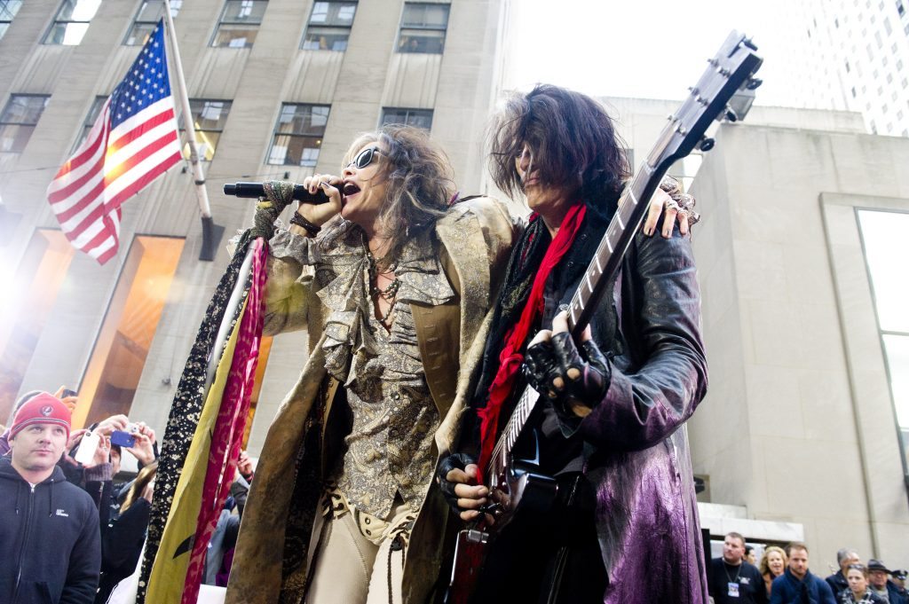 Aerosmith Steven Tyler, left, and Joe Perry of Aerosmith perform on NBC's "Today" show on Friday, Nov. 2, 2012 in New York. (Photo by Charles Sykes/Invision/AP)