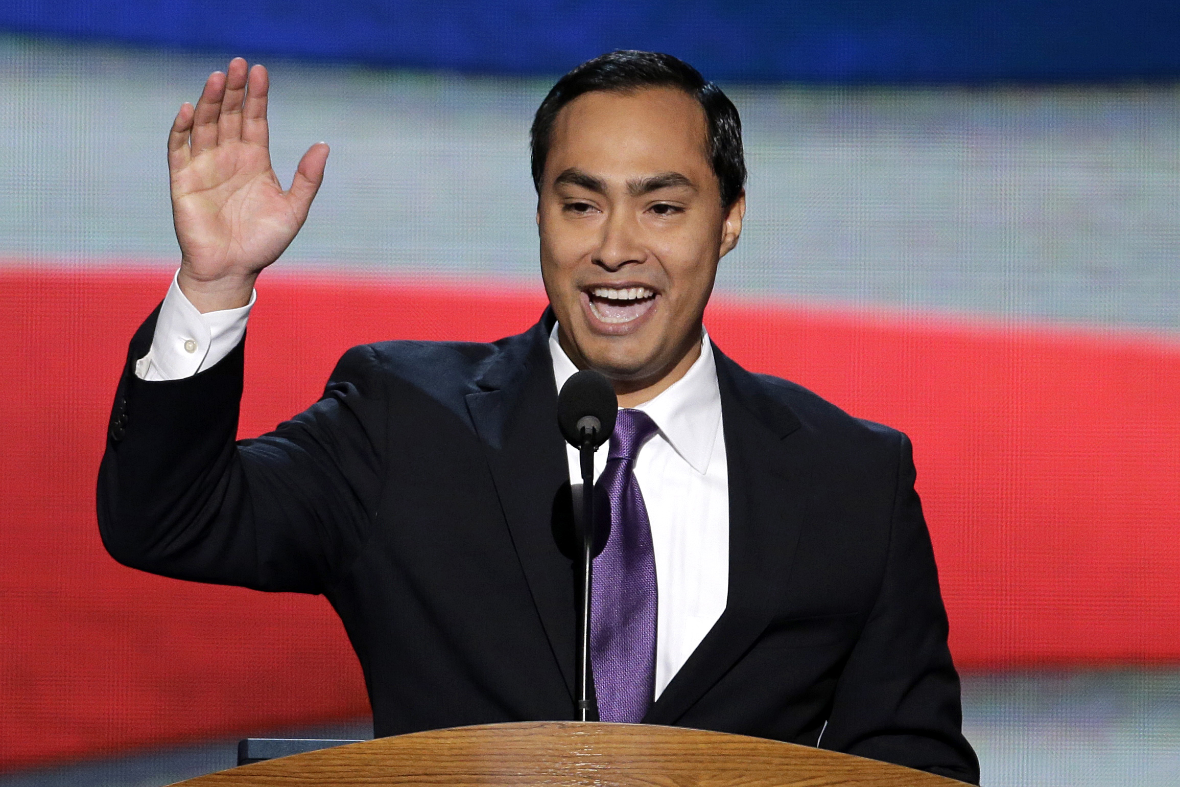 In this Tuesday, Sept. 4, 2012 file photo Joaquin Castro introduces his brother, San Antonio's Mayor Julian Castro to the Democratic National Convention in Charlotte, N.C. (AP Photo/J. Scott Applewhite, File)