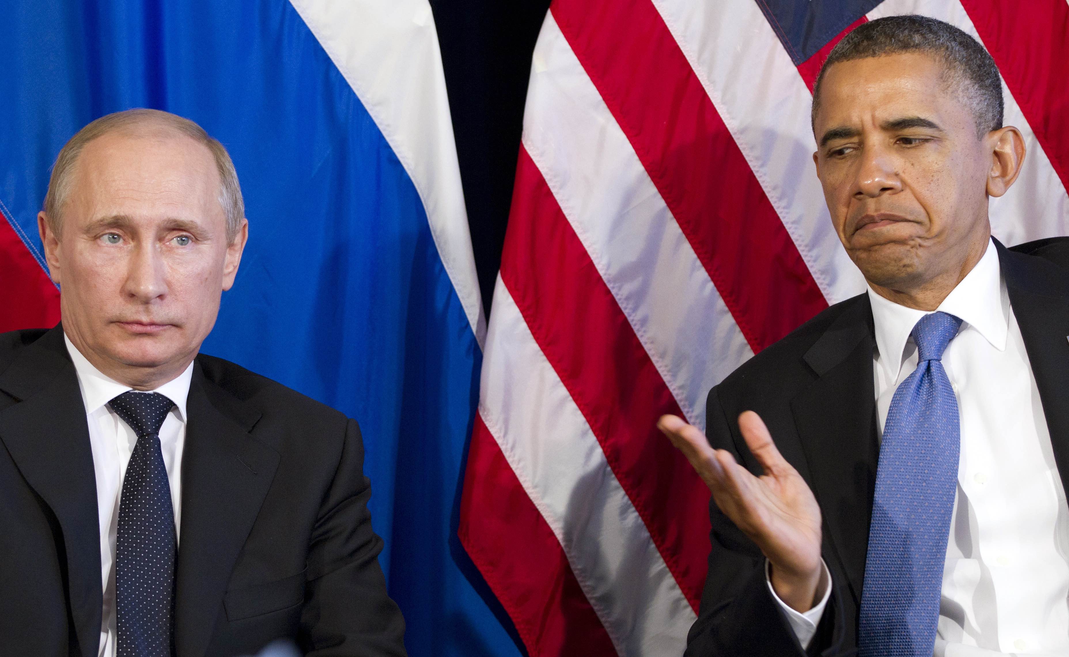 FILE- In this June 18, 2012 file photo President Barack Obama participates in a bilateral meeting with Russia’s President Vladimir Putin during the G20 Summit in Los Cabos, Mexico. Nearly five years into Obama's presidency, the perception of a president lacking in international influence extends beyond the Arab world, particularly to Russia; an ambitious attempt to reset U.S. relations with Russia faltered and failed. Putin, who reassumed the presidency in 2012, has blocked U.S. efforts to seek action against Syria at the United Nations and has balked at Obama's efforts to seek new agreements on arms control. (AP Photo/Carolyn Kaster, file)