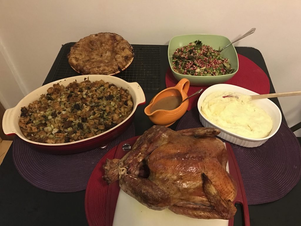 This Oct. 14, 2016, photo shows food from a Thanksgiving dinner from Martha & Marley Spoon in New York. For $120, or $180 which includes an 11-15 pound free-range turkey, Martha & Marley Spoon will ship just about everything you need to cook a decadent Thanksgiving dinner for eight to 10 people. (AP Photo/Bree Fowler)