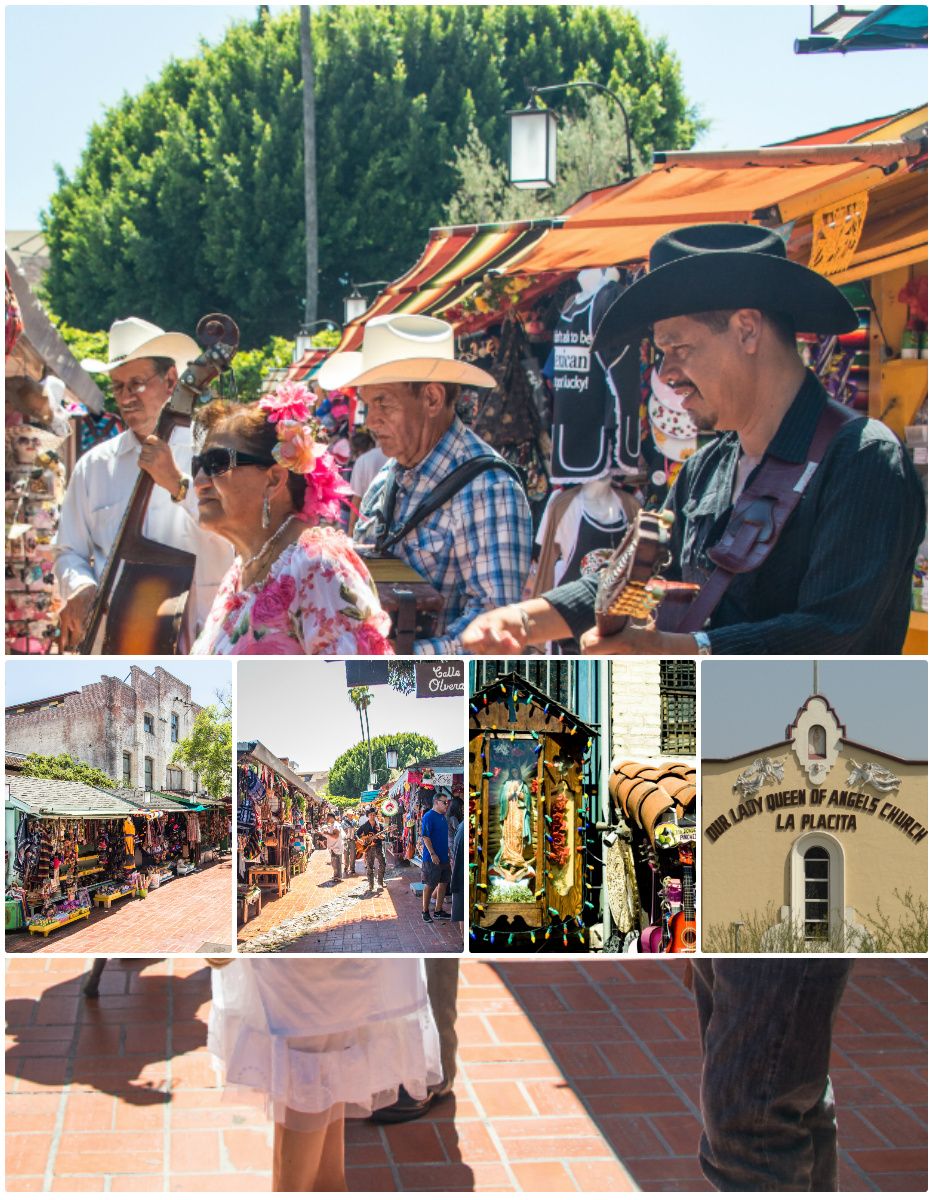 La placita Olvera, un barrio latino en California.